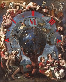 Zum Vergrößern bitte anklicken - Orologio notturno con allegoria del tempo   Italia, secolo XVII